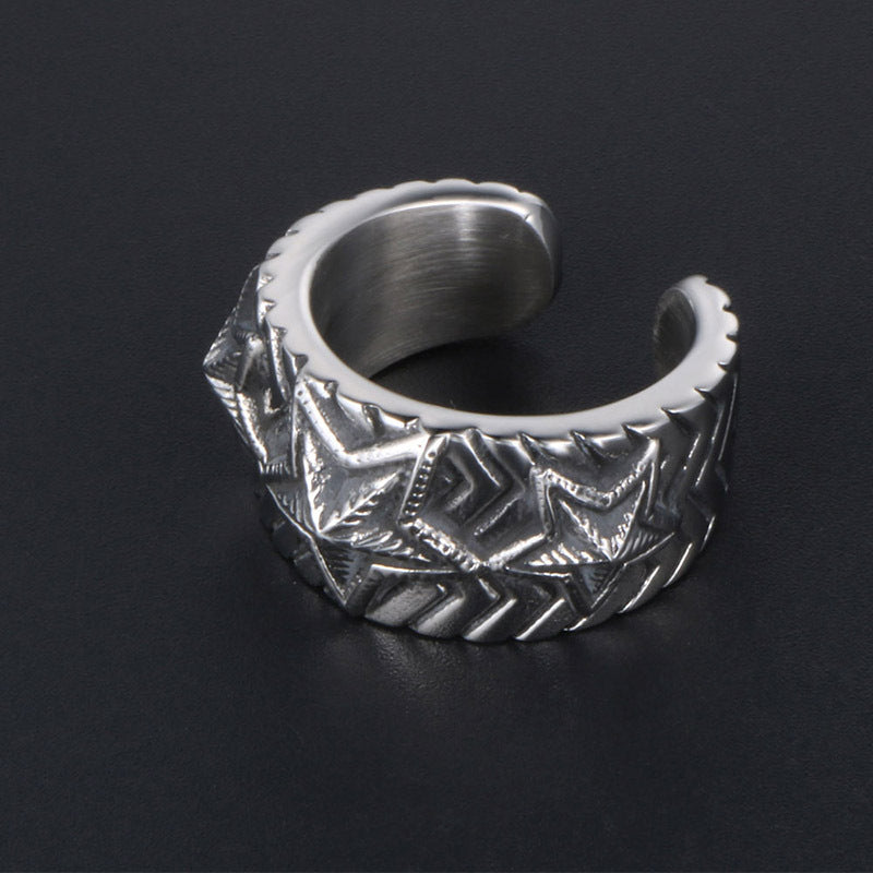 Customizable Titanium Steel Pentagram Ring for Men - Retro Wide Surface Jewelry