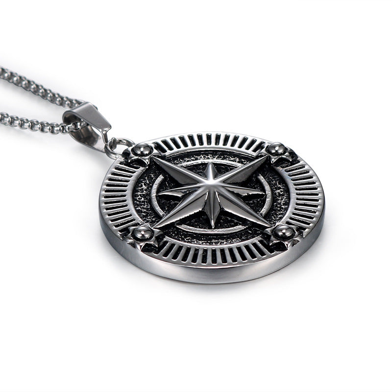 Titanium Steel Viking Compass Pendant for Men - Wholesale European and American Jewelry