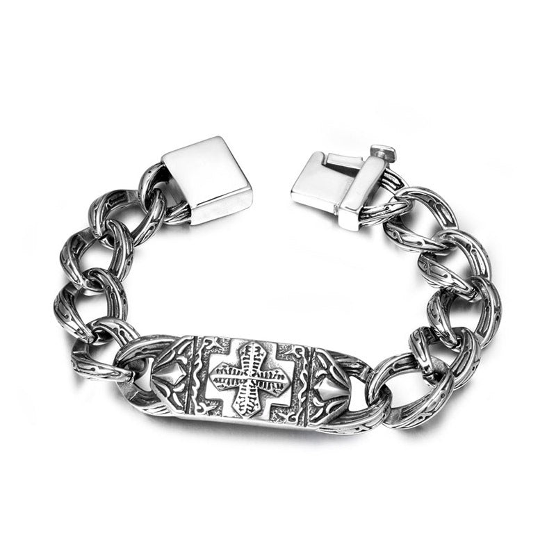 Titanium Steel Cross Hip-Hop Bracelets for Men - European and American Style