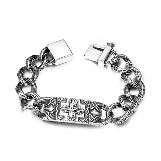 Titanium Steel Cross Hip-Hop Bracelets for Men - European and American Style