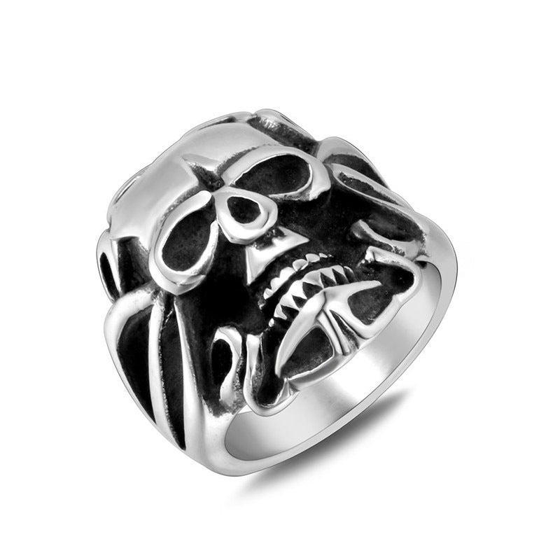 Punk-Inspired Titanium Steel Skull Ring for Men - Dominant Ghost Head Design, Trendy Index Finger Accessory