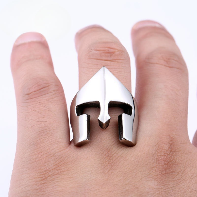 Titanium Steel Spartan Warrior Helmet Ring for Men - European and American Film-Inspired Jewelry