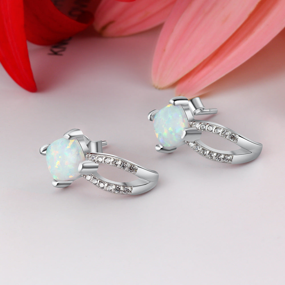 Stylish Square Opal Zircon Sterling Silver Earrings