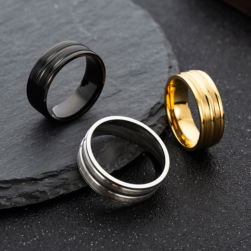 8mm Stainless Steel Frosted Men's Rings - Minimalist Fashion Jewelry for Men