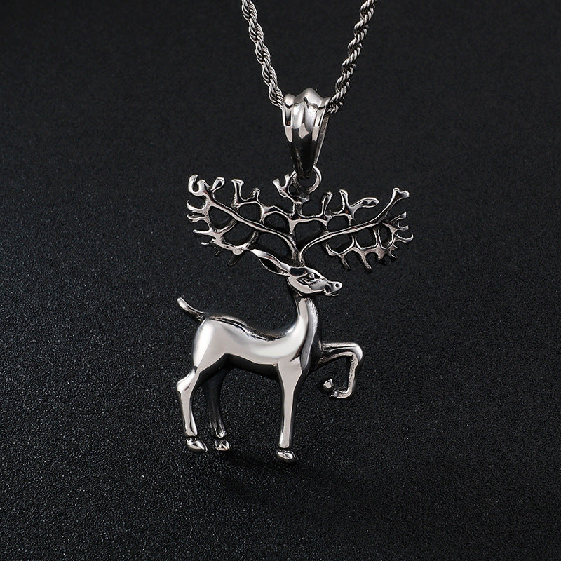 Korean Style Elk Pendant with Christmas Charm - Unisex Metal Jewelry for Men