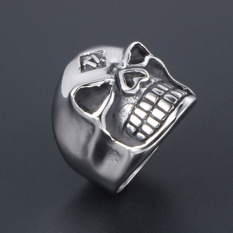 Bold Vintage Skull Ring, Custom Rock Style Relief 1% Skull Ring for Men