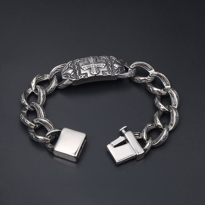 Titanium Steel Cross Hip-Hop Bracelets for Men - European and American Style