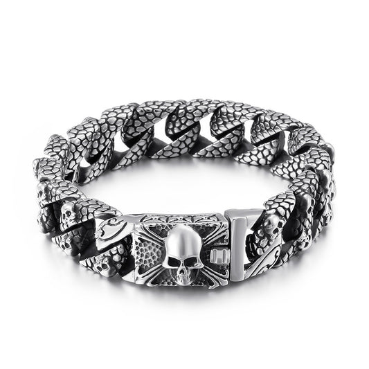 Men's Punk Skull & Cross Titanium Steel Bracelet - Wholesale Stainless Steel Accessory