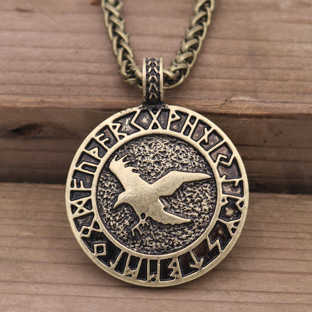 Nordic Odin Raven Tor Viking Rune Pendant Necklace for Men, Exclusively from Planderful Collection