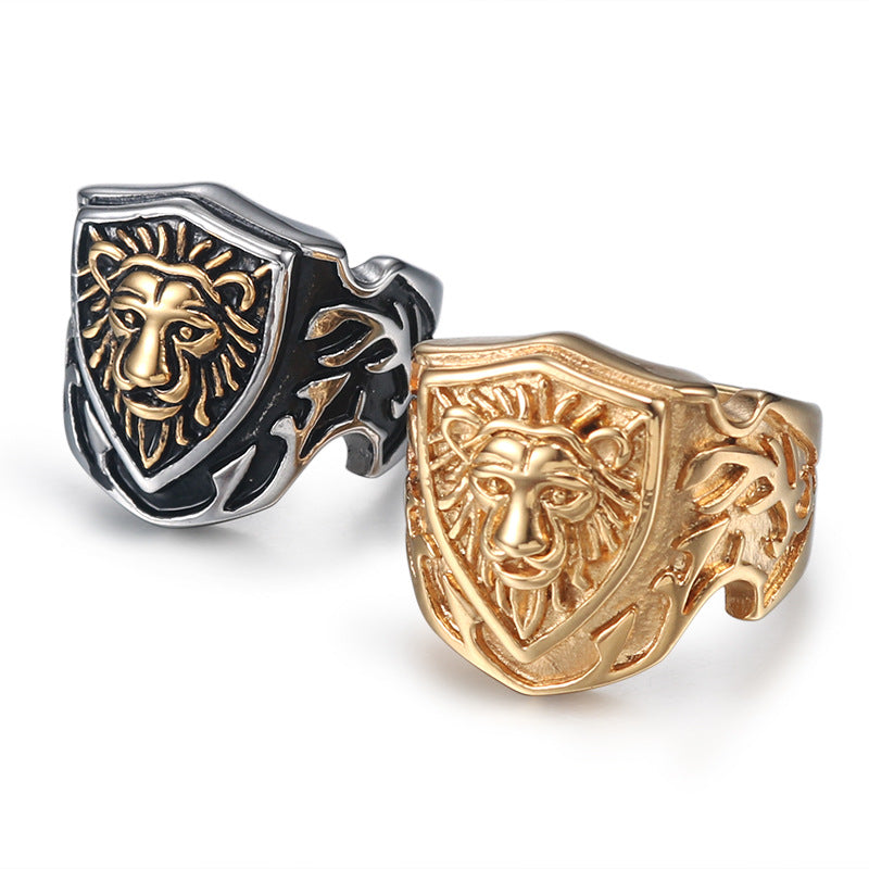 Vintage-Inspired Gold Lion Head Titanium Steel Ring for Men - Punk Stainless Steel Jewelry