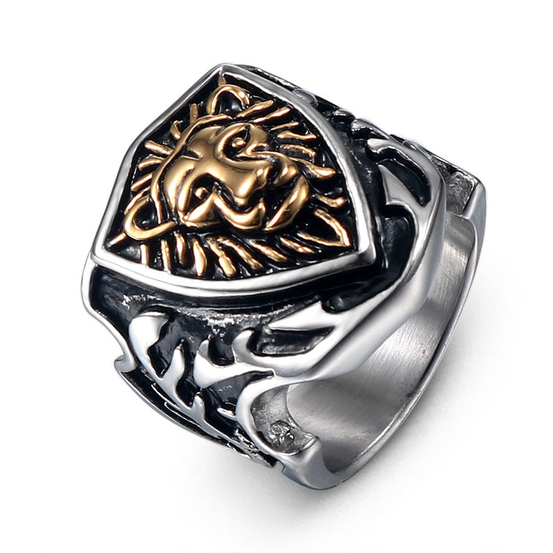 Vintage-Inspired Gold Lion Head Titanium Steel Ring for Men - Punk Stainless Steel Jewelry