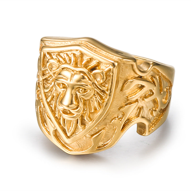 Vintage-Inspired Gold Lion Head Titanium Steel Ring for Men - Punk Stainless Steel Jewelry