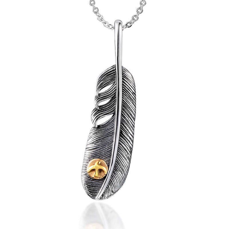 Trendy Titanium Steel Feather Pendant Set for Men and Women - Fashionable Everyday Necklace