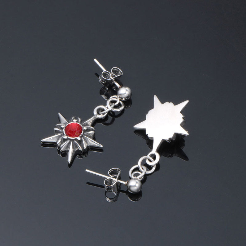 Punk Retro Octagonal Star Red Zircon Earrings for Men - Titanium Steel Jewelry by Planderful