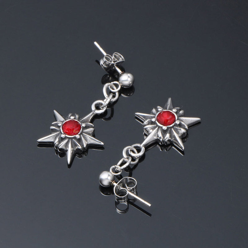 Punk Retro Octagonal Star Red Zircon Earrings for Men - Titanium Steel Jewelry by Planderful