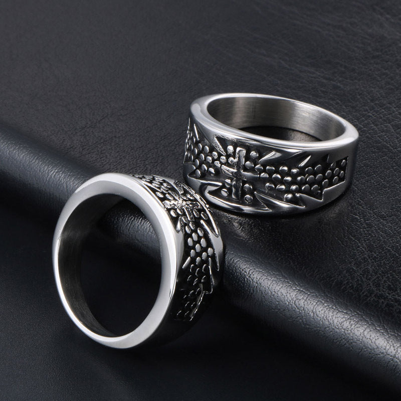 Trendy Men's Polka Dot Titanium Steel Cross Ring - Cool Dance Jewelry for Fashion-forward Individuals