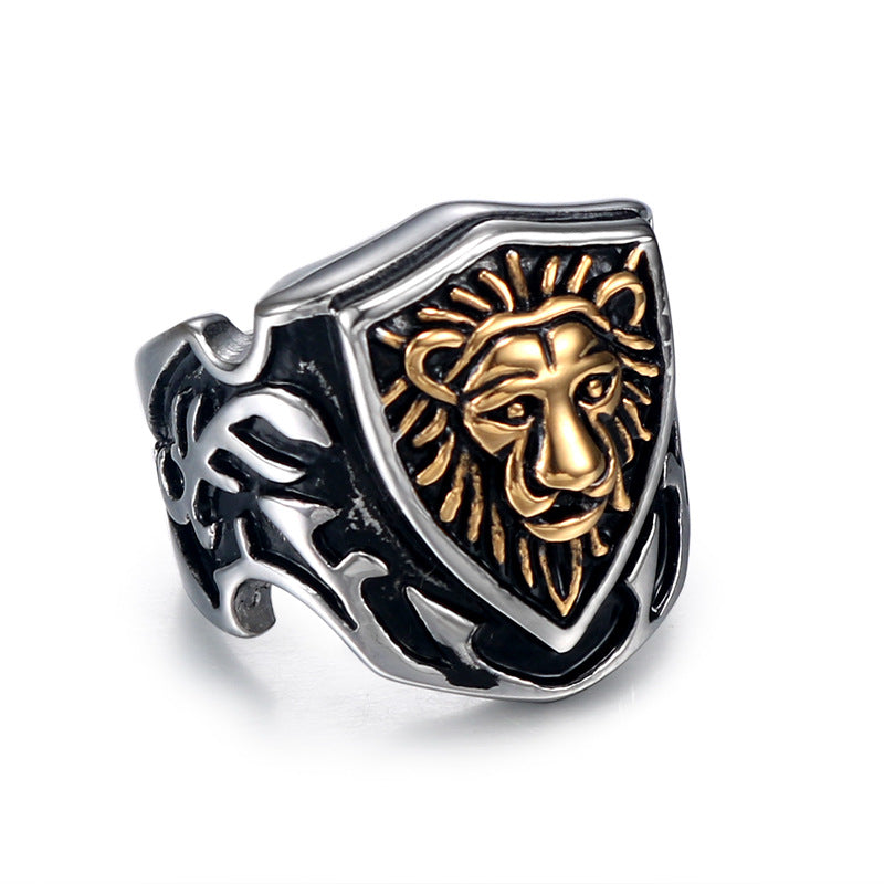 Vintage-Inspired Gold Lion Head Titanium Steel Ring for Men - Punk Stainless Steel Jewelry