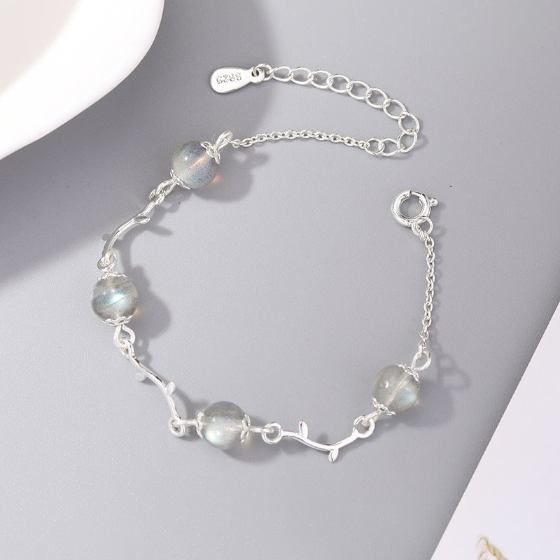 Crystal and Moonstone Sterling Silver Bracelet