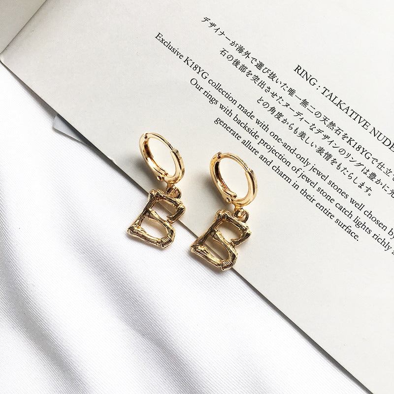 26-Letter Small Earring Set in Alloy Bamboo Design