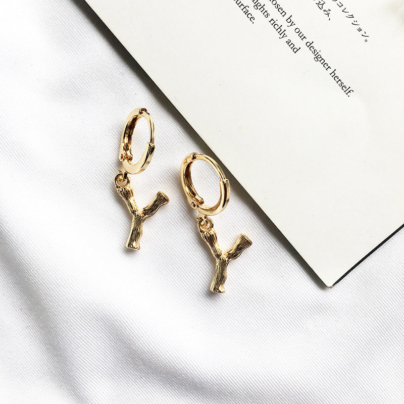 26-Letter Small Earring Set in Alloy Bamboo Design