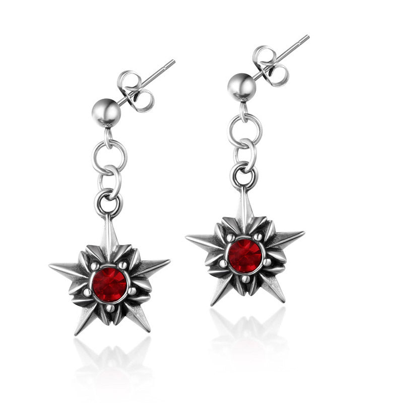 Punk Retro Octagonal Star Red Zircon Earrings for Men - Titanium Steel Jewelry by Planderful