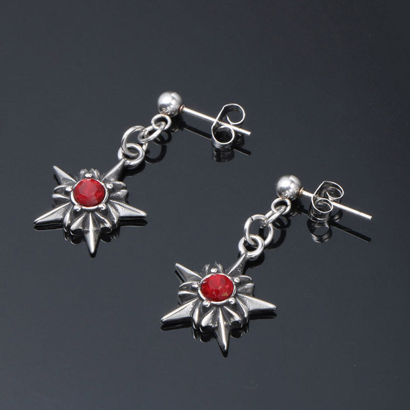 Punk Retro Octagonal Star Red Zircon Earrings for Men - Titanium Steel Jewelry by Planderful