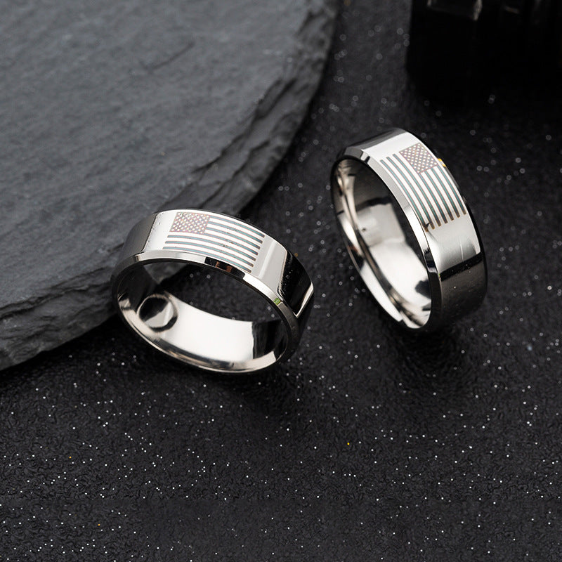 American Flag Stainless Steel Ring - Wide Band Patriotic Men's Jewelry