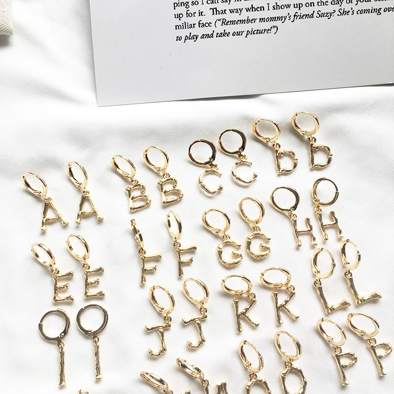 26-Letter Small Earring Set in Alloy Bamboo Design