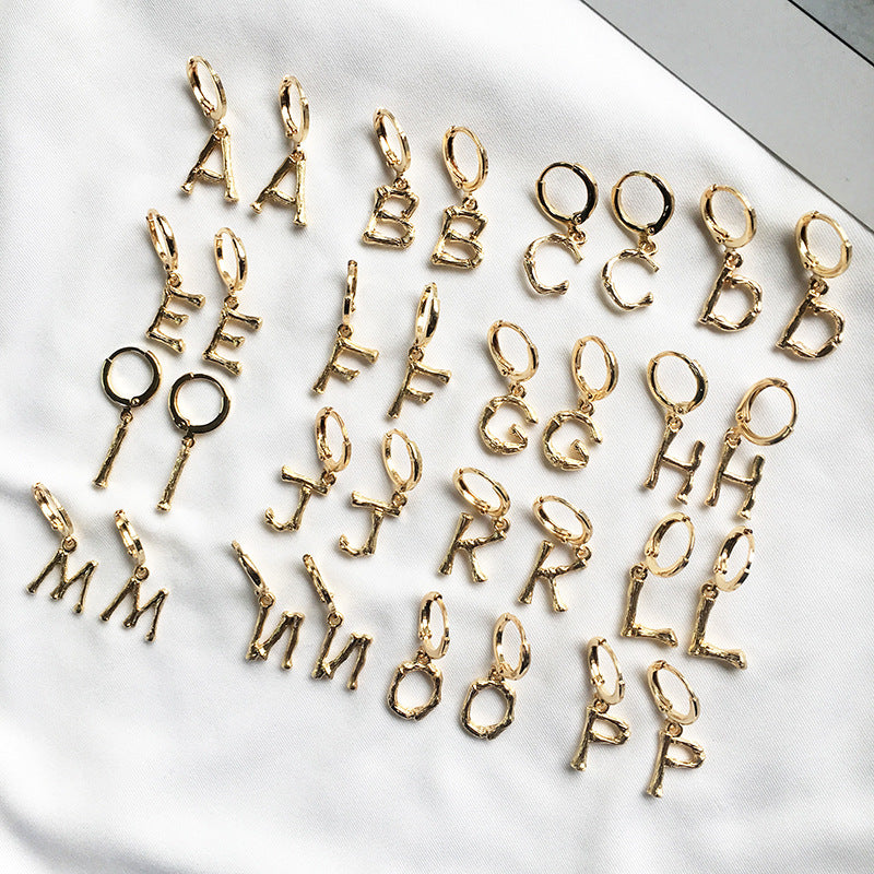 26-Letter Small Earring Set in Alloy Bamboo Design