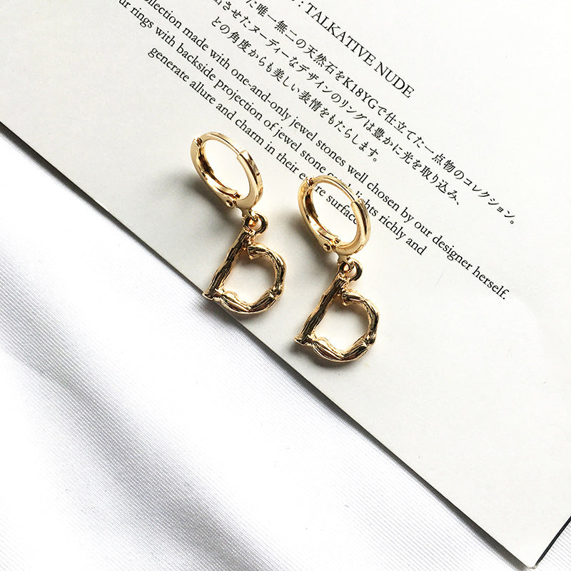 26-Letter Small Earring Set in Alloy Bamboo Design