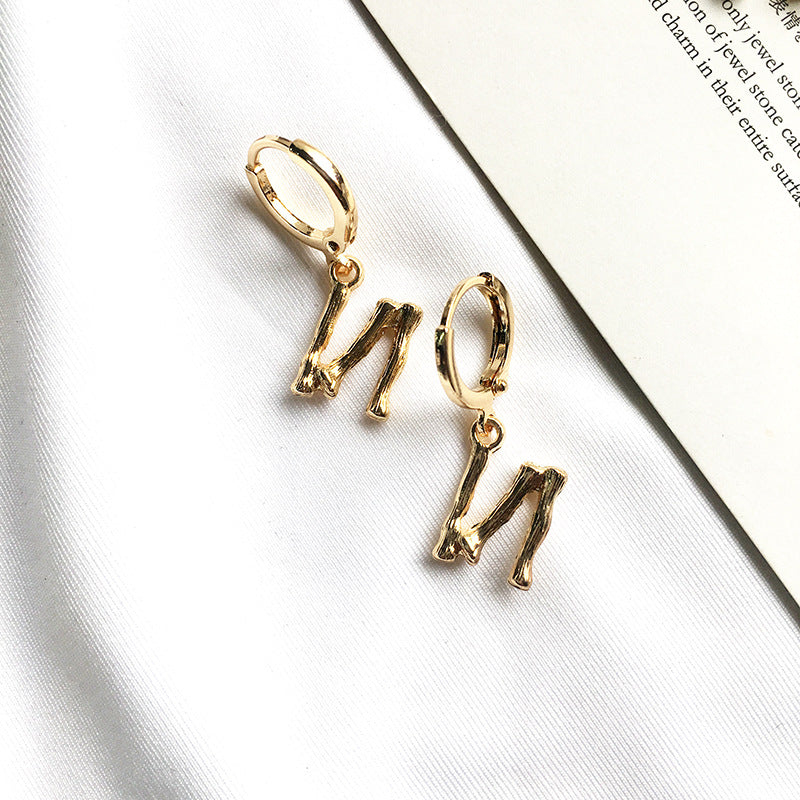 26-Letter Small Earring Set in Alloy Bamboo Design