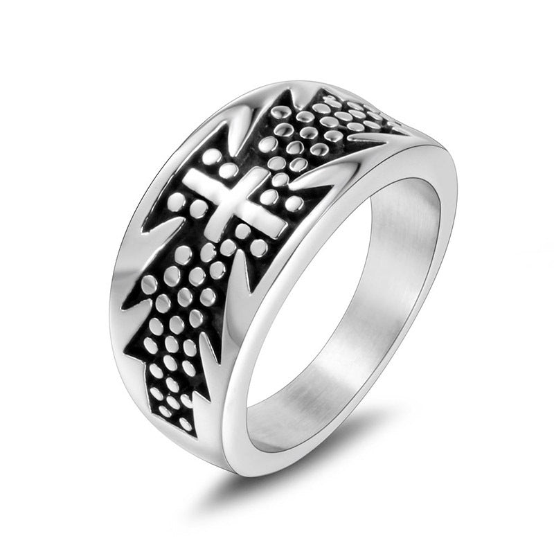 Trendy Men's Polka Dot Titanium Steel Cross Ring - Cool Dance Jewelry for Fashion-forward Individuals