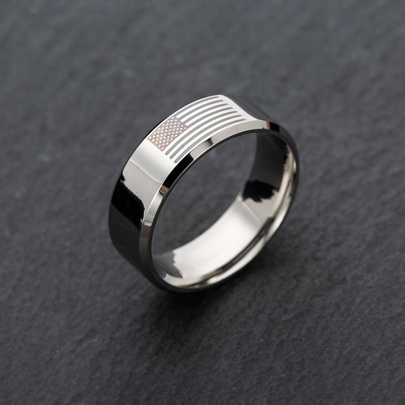 American Flag Stainless Steel Ring - Wide Band Patriotic Men's Jewelry