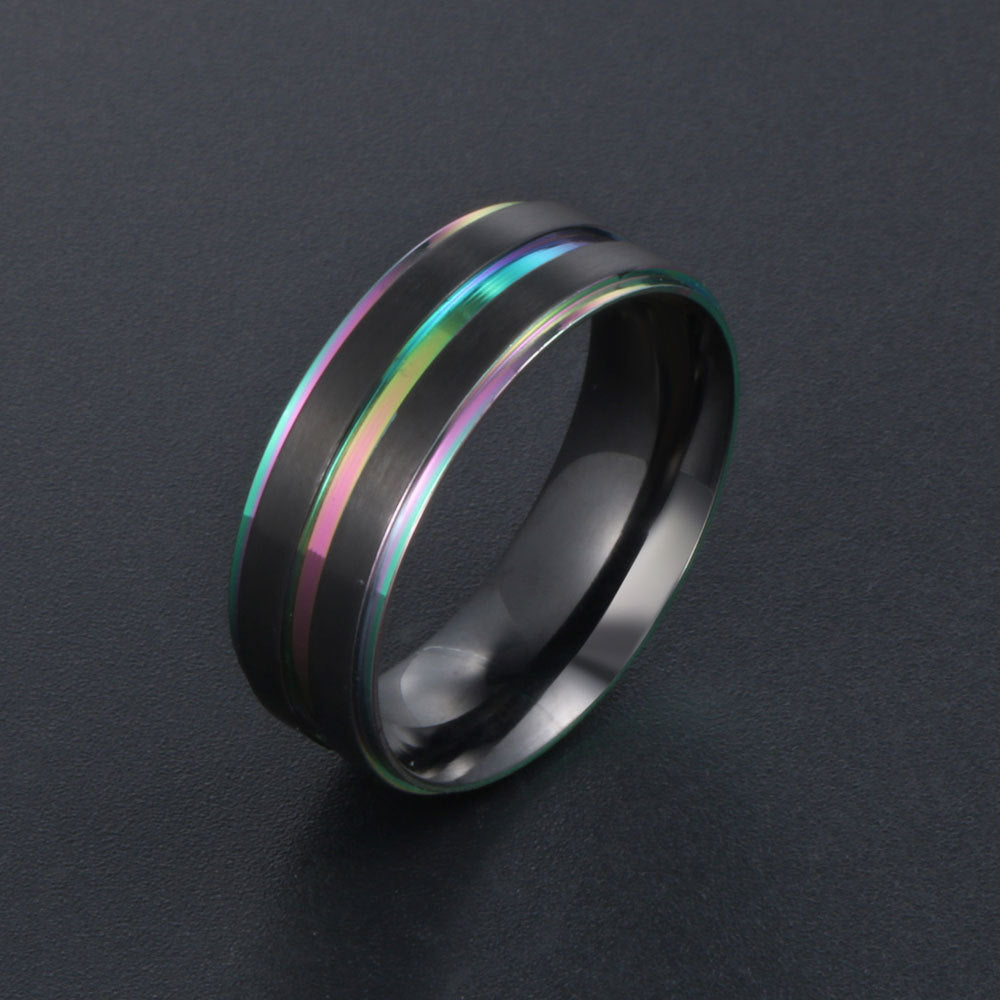 Colorful Electroplated Titanium Steel Men's Ring - European and American Fashion Gradual Change Design