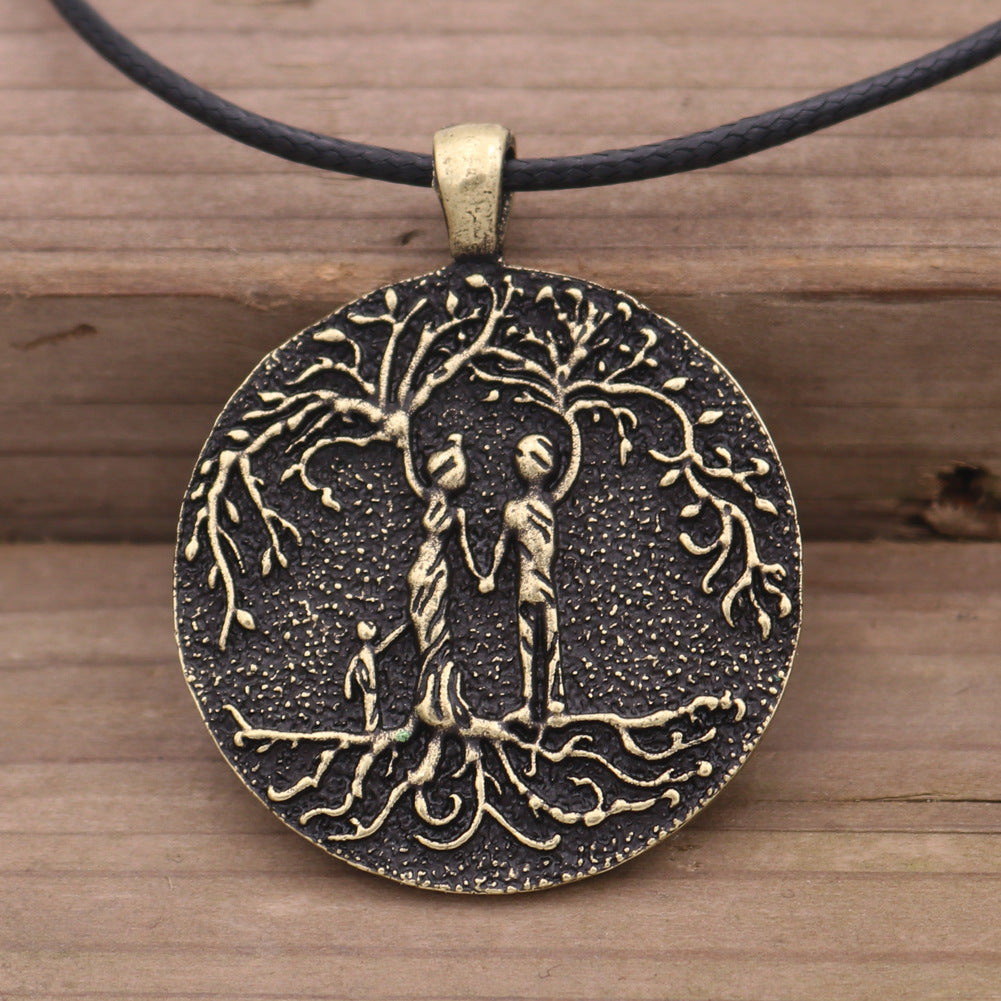 Viking Family Tree Necklace with Heat-Sensitive Design for Parents and Children