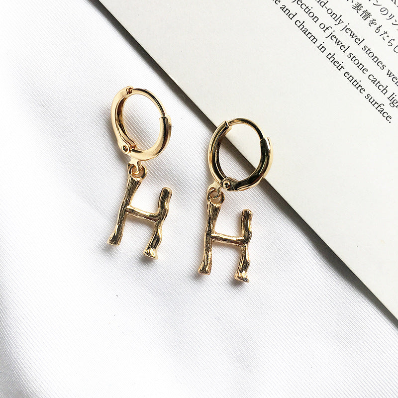 26-Letter Small Earring Set in Alloy Bamboo Design