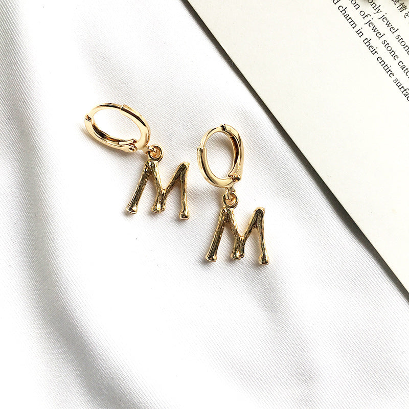 26-Letter Small Earring Set in Alloy Bamboo Design