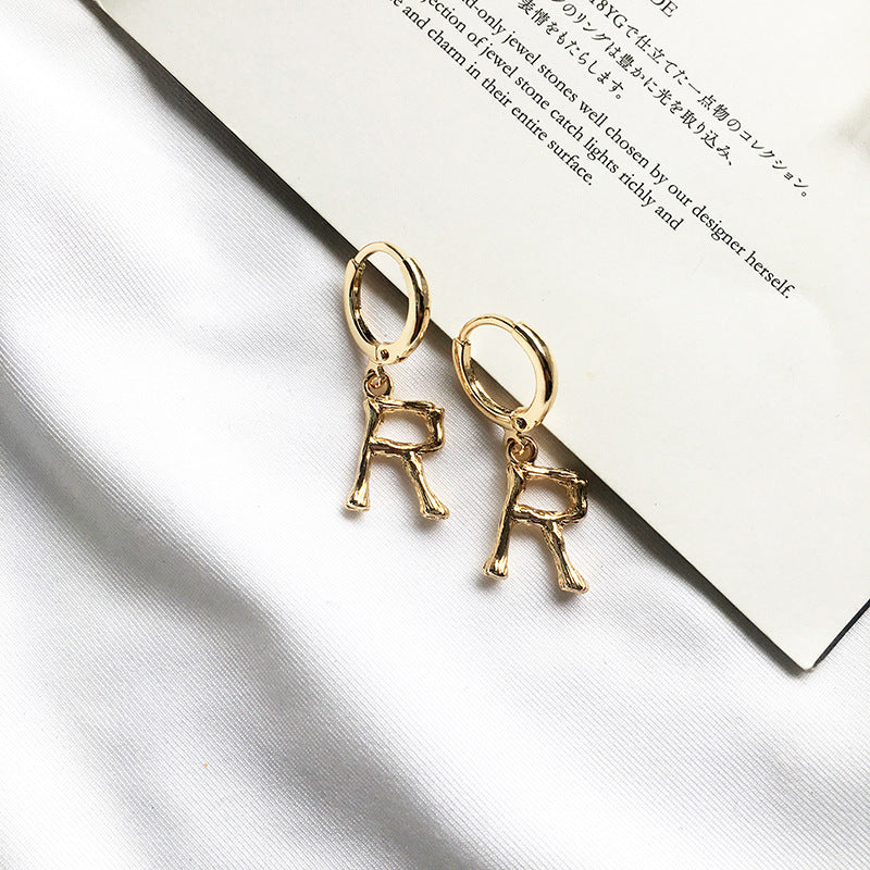 26-Letter Small Earring Set in Alloy Bamboo Design