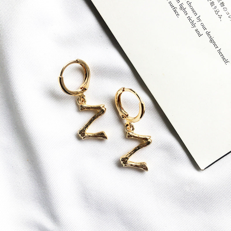 26-Letter Small Earring Set in Alloy Bamboo Design