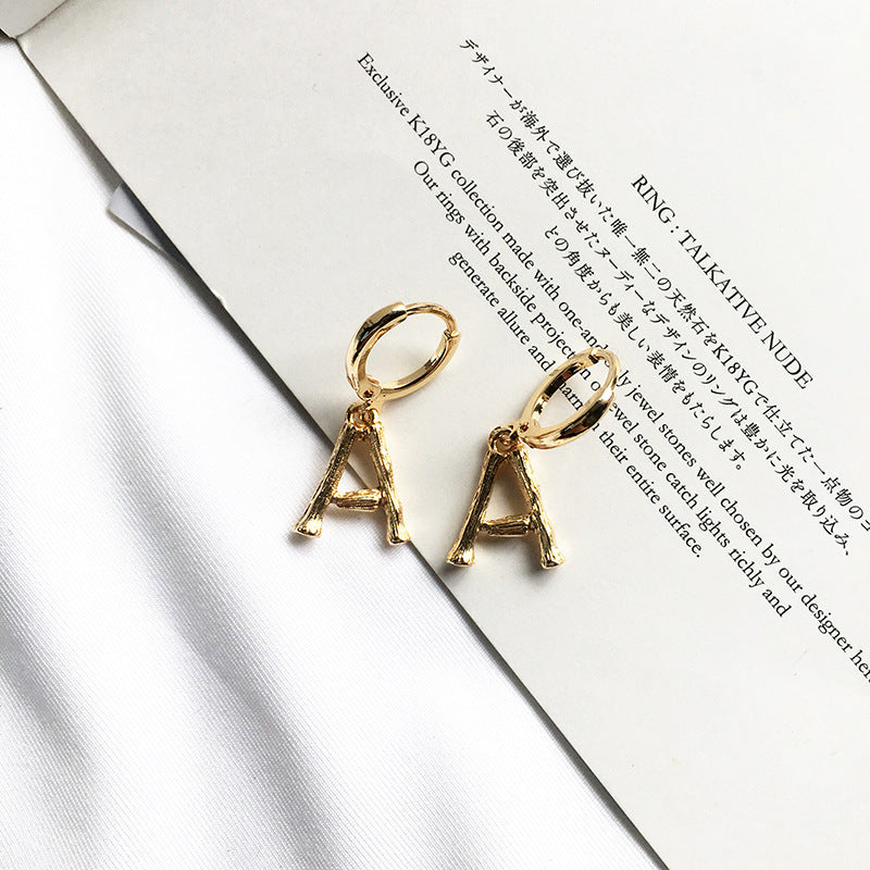 26-Letter Small Earring Set in Alloy Bamboo Design