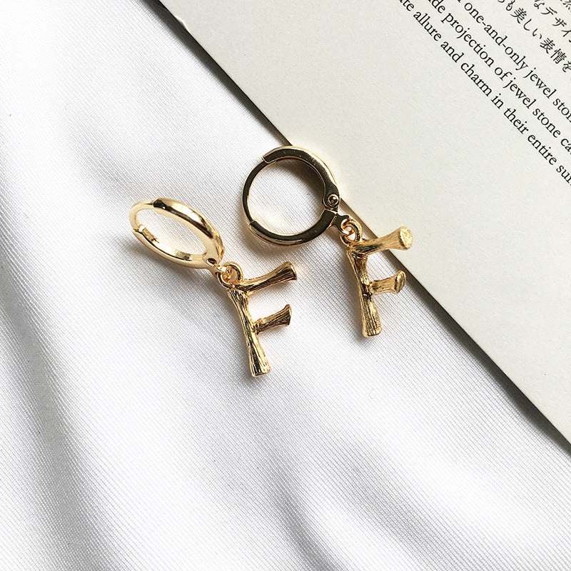 26-Letter Small Earring Set in Alloy Bamboo Design