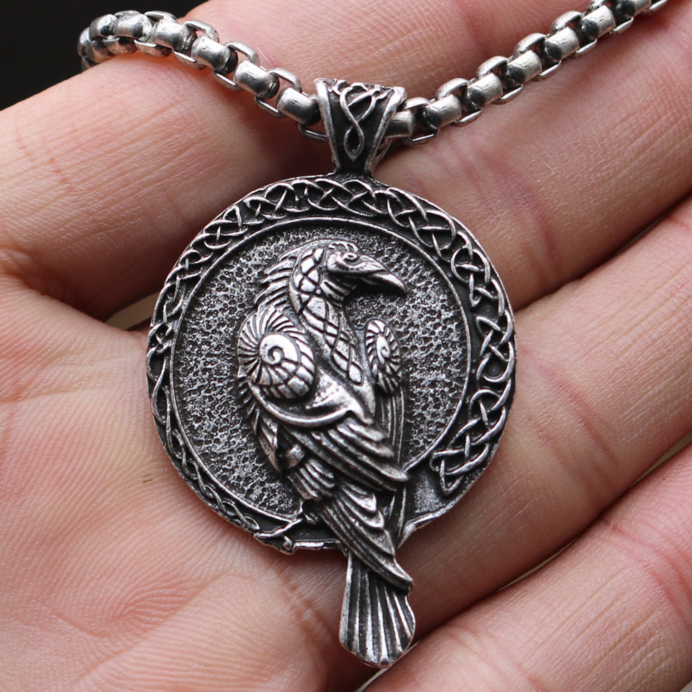 Wholesale Men's Nordic Crow Pendant Necklace with Celtic Inspired Amulet