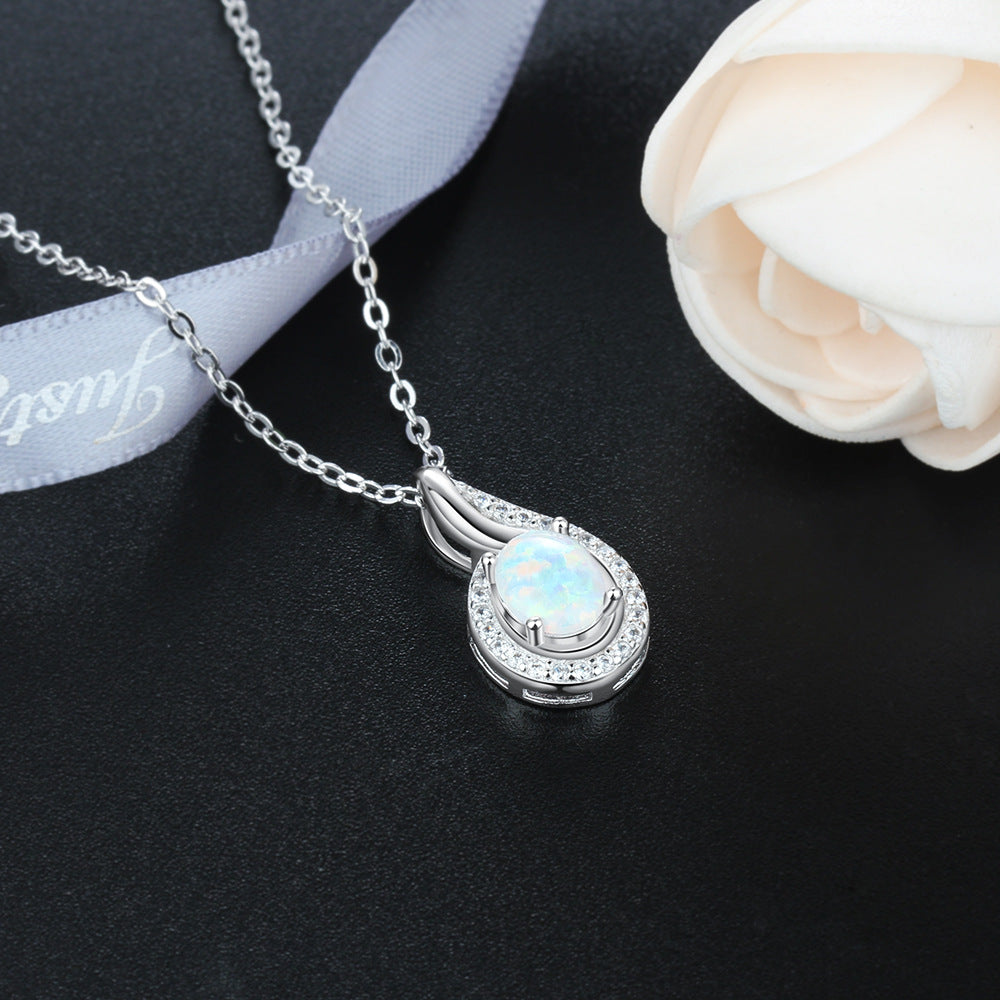 Oval Opal Droplet Zircon Sterling Silver Necklace