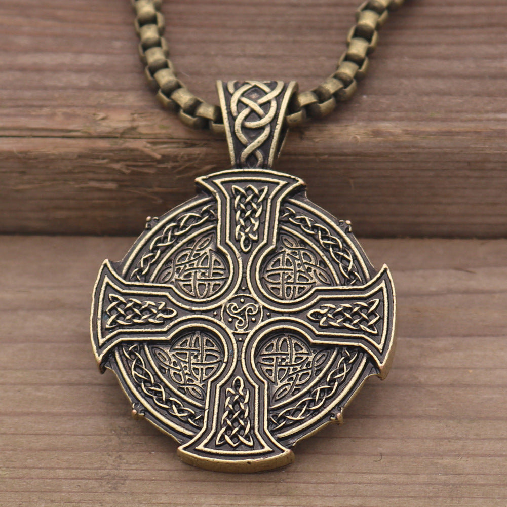 Viking Cross Celtic Necklace with Irish Druid Pendant - Men's Amulet Accessory