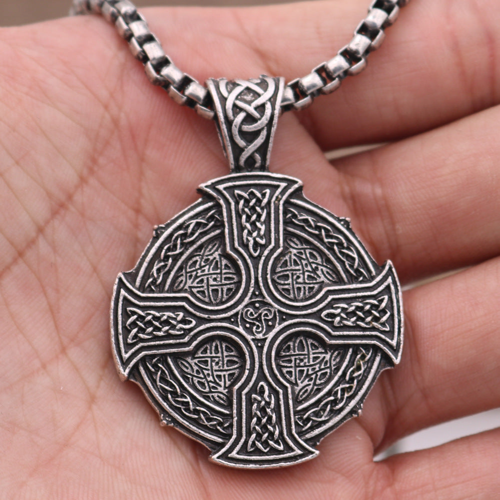 Viking Cross Celtic Necklace with Irish Druid Pendant - Men's Amulet Accessory