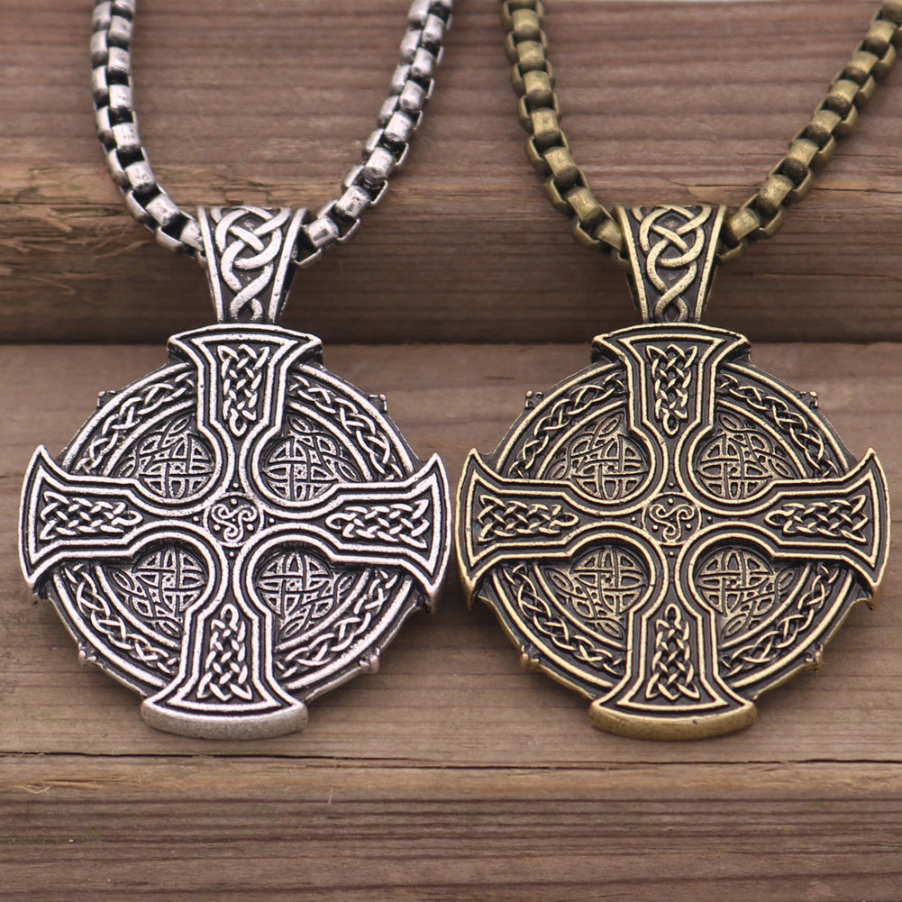 Celtic Viking Sun Cross Pendant Necklace with Norse Legacy Design