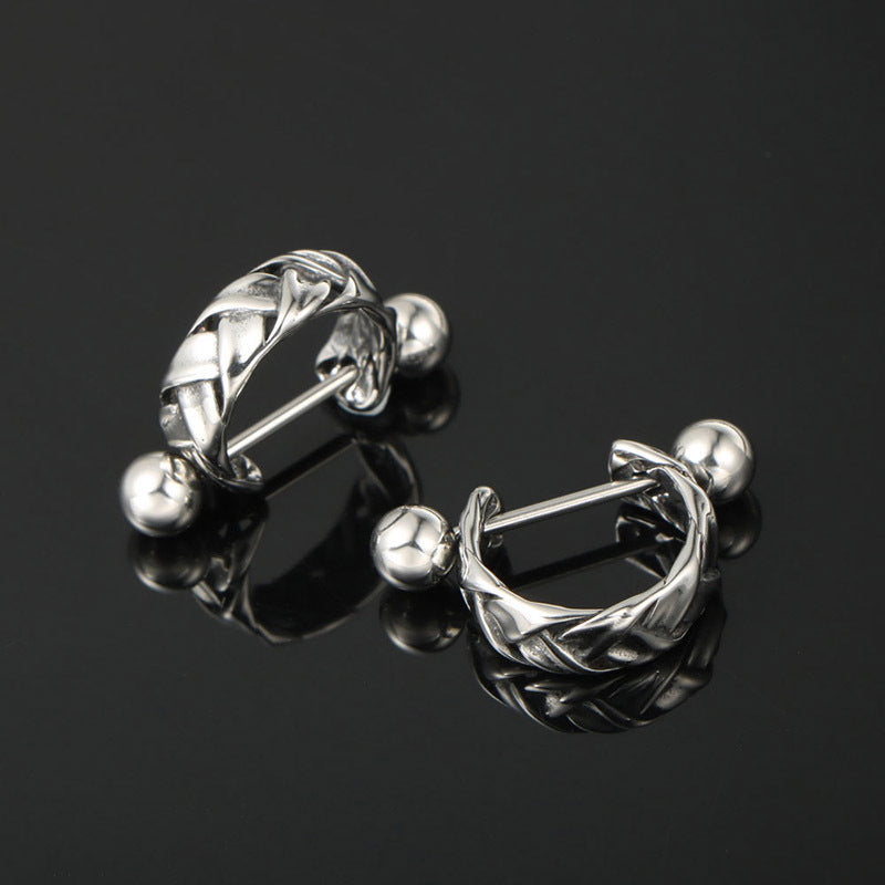 Bold Woven Rock-Style Stud Earrings for Men - European and American Fashion