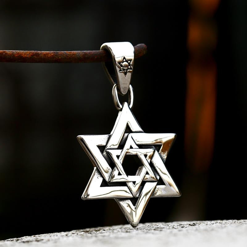 Wholesale Retro Stainless Steel Hexagram Pendant for Men - European and American Fashion Titanium Steel Jewelry