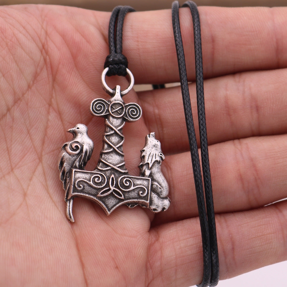 Viking Crow and Wolf Norse Myth Necklace - European and American Fan Favorite - Men's Amulet Pendant