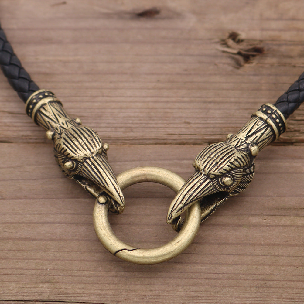 Double Crow Head Alloy Necklace Inspired by Nordic Mythology